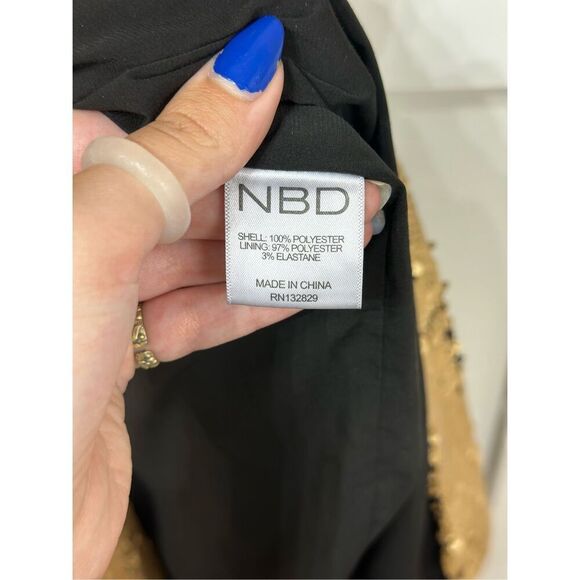 NWOT NBD Sequin Black & Gold Racerback High Slit Dress Women's Small - Picture 11 of 14